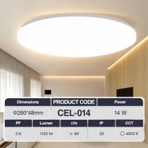 Plafoniera led 14W 4000k Bianco IP20 1120lm CRI≥80 UGR≤27 PF0.8 Garanzia:3anni Φ260mm 48mm - Kosoom