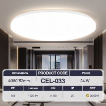 Plafoniera led 24W 3000k Bianco IP20 1920lm CRI≥80 UGR≤27 PF0.8 Garanzia:3anni Φ380mm 52mm - Kosoom