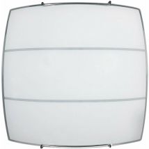 Plafoniera 1xE27 Ganci Cromo Vetro Lastra Serigrafato Bi 2 Righe e Energy Luce