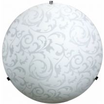 Plafoniera 1xE27 Ganci Cromo Vetro Lastra Bianco Decorato Damasco e Energy Michela