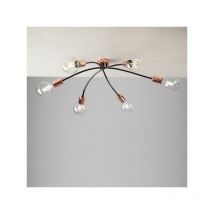 Bonetti Illumina - Plafoniera in ferro cromo nero e rifiniture rame 6 luci Cromo Nero Rame Bpm