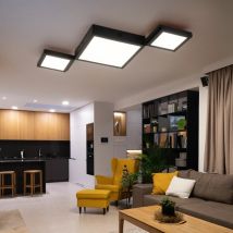 Plafoniera moderna soggiorno plafoniera lampada da soffitto nero, metallo, led 25W 1072Lm bianco caldo, LxLxH 71x31x4,5 cm