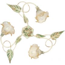 Plafoniera primavera in metallo decorato a mano con tre diffusori in vetro - Avorio
