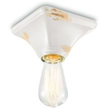 Plafoniera Vintage Quadrata Piccola Ceramica Bianca 1 Luce E27