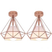Plafoniere Interni, Lampade a Soffitto a Forma di Ø25cm Diamante in Metallo E27, Illuminazione a Soffitto per Corridoio Bar Cucina Oro Rosa 2 Pezzi