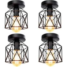 Plafoniere Soffitto, Ø16cm Mini Piazza Lampade a Soffitto, Illuminazione con Metallo Gabbia E27 per Soggiorno Sala da Pranzo Camera da Letto (4X Nero)