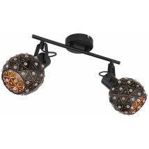 Etc-shop - Plafonnier 2 flammes cristaux métal plafonnier design avec spots mobiles, métal noir or, 2x E27, LxPxH 35x12x26 cm