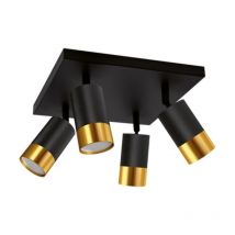 Plafonnier 4 Spots Orientables Carré noir et or pour Ampoule GU1