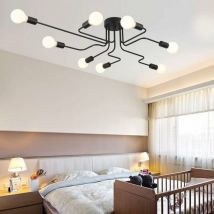 Axhup - Plafonnier à 8 Spot Design Rétro Industrielle Luminaire en Métal E27 Lampe Suspension pour Chambre Maison Salon Noir