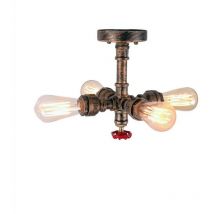 Plafonnier à Tube d'eau Design Industrielle Rétro Lampe de Plafond 4 Tête Rouille