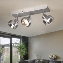Plafonnier, argent, spot de plafond, luminaire de salon, Spot bar moderne, 3 flammes, spot orientable, métal mat, 3x douille GU10, LxlxH 44x16x19 cm