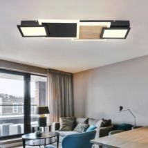 Plafonnier aspect bois salon plafonnier moderne plafonnier led noir, métal mdf, 1x led 30W 1850Lm blanc chaud, LxPxH 71,5x25x8 cm