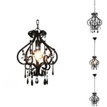 Plafonnier avec perles Noir Rond E14 - Luminaire Suspendu - Lampadaire - Plafond - Décoration Intérieure - Luminaire Moderne