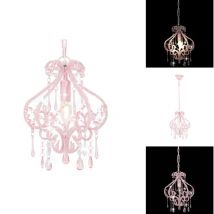 Plafonnier avec perles Rose Rond E14 - Luminaire Suspendu - Lampadaire - Plafond Rose - Luminaire Moderne - Décoration Intérieure