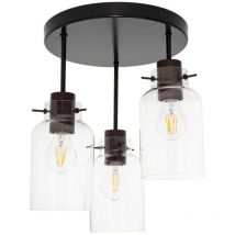 Epikasa - Plafonnier Basilio, Bois, Métal, Tissu, Marron, Noir, 33x33x41 cm