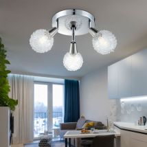 Plafonnier chrome clair salle à manger design spot rond alu plafonnier maille sphérique salon, spots mobiles, 3x E14 led 3W 300lm, 18 cm