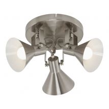 Plafonnier spot orientable, plafonnier, 3 lampes, métal argenté, 3x douille E14, DxH 21x16,7 cm