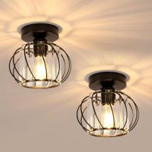 Comely - 2 Pièces Plafonnier En Cristal, Noir E27 Lampe De Plafond, Petit Lustre En Cristal Moderne Pour Entrée, Couloir, Chambre À Coucher, Cuisine, 