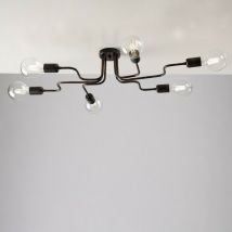 Bonetti Illumina - Plafonnier en fer noir à décor cuivre six lumières 83x48x h17 cm