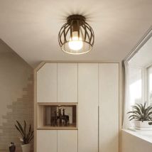 Axhup - Moderne Plafonnier Industriel Cage Ronde Métal Fer Lustre Suspension E27 40W Noir