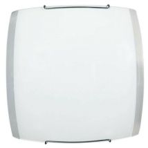 Energy - Plafonnier en plaque de verre blanc transparent crochets chromés 30x10xh.30 cm