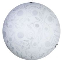 Energy - Plafonnier en verre blanc décoré jardin avec crochets chromés diam 40 cm