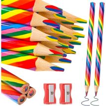 Ynkkvre - Crayons arc-en-ciel, 20 pièces crayons en bois pour enfants crayons de couleur multicolores avec 2 petits taille-crayon pour dessin