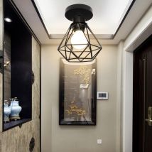 Axhup - Plafonnier Industrielle Vintage Lampe de Plafond en Cage Diamant Luminaire Suspension en Métal E27 pour Couloir Escalier Chambre Noir