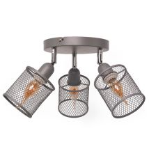 Sampa - Plafonnier lampe de plafond 3 spots orientable en métal grillagé gris E14 compatible led