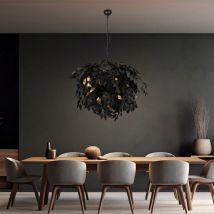 Plafonnier lampe de salon lampe feuille lampe suspendue noire lampe de chambre noir, or, métal, 4x douilles E14, DxH 70x150 cm