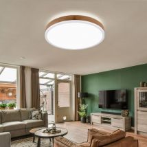 Plafonnier lampe de salon plafonnier salle à manger lampe de couloir rond, métal blanc plastique opale aspect bois mdf, 1x led 24W 1800Lm 3000K blanc