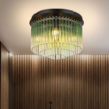 Plafonnier lampe de salon tiges de verre métal chromé vert 5 lampes