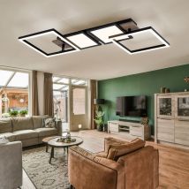 Plafonnier led aspect bois plafonnier salon noir avec éléments mobiles, métal, 36W 2100lm blanc chaud, LxlxH 100x27x11 cm