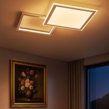 Plafonnier led avec télécommande Plafonnier salle à manger dimmable cct, aluminium argent, 36W 2000Lm, LxlxH 51x51x4,5 cm Wofi 11523