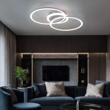 Plafonnier LED dimmable luminaire de salon Switch-Dimmer anneaux lumineux design, métal couleur titane, 25W 2600Lm blanc chaud, LxPxH 50x30x7 cm