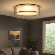 Plafonnier led dimmable par interrupteur lampe de salon plafonnier chambre à coucher, métal nickel mat, textile gris, 24W 2800lm blanc chaud, DxH 50