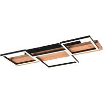 Frankystar - Plafonnier led Harper en bois naturel et métal noir avec 3 carrés et réglage d'intensité avec interrupteur mural standard l. 65cm.