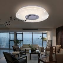 Plafonnier led musique plafonnier haut-parleur led avec Bluetooth, métal, effet étoile, 1x 12W 720lm, DxH 36x8 cm