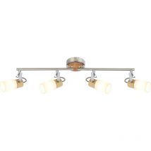 Spot bar plafonnier lampe en bois spot spot lampe salon, 4 spots flamme mobile métal bois argent marron opale, 4x led 4 watt 400 lumens blanc chaud,