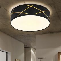 Plafonnier rond en tissu noir, plafonnier en tissu mat, plafonnier de chambre, avec abat-jour en tissu doré, DxH 40x12 cm
