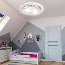 Plafonnier LED pour enfants plafonnier filles chambre d'enfants rond, verre licorne étoiles blanc rose, 16W 960lm blanc chaud, D 30 cm