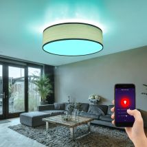 Etc-shop - Plafonnier Smart Home dimmable bois optique gris clair Alexa google dans un ensemble comprenant un éclairage led rgb