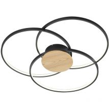Frankystar - Plafonnier led Sedona à 3 cercles noirs avec insert en bois effet, avec réglage d'intensité et interrupteur D.90cm.