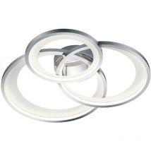 Frankystar - Plafonnier led triple cercle chromé Granada avec réflecteur blanc mat et fonction de réglage d'intensité avec interrupteur mural l. 71,5
