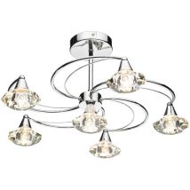 Dar Luther - Plafonnier Semi-affleurant En Cristal De Chrome Poli, 6x G9