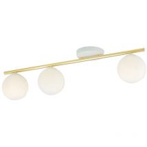 Epikasa - Plafonnier Monza, Acier peint par poudrage, Verre, Blanc, Or, 80x20x14 cm
