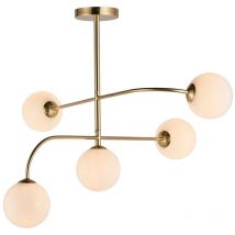 Endon Lighting Otto - Plaque à effet or brossé satiné semi-affleurant et verre opale brillant à 5 ampoules à intensité variable IP20 - G9