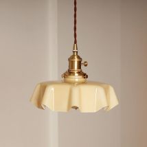 Umnuou - Plafonnier rétro français en verre crème - Jaune crème, E27 6W, diamètre 220 mm