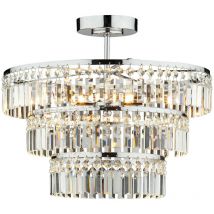 Dar rowena - Plafonnier semi-affleurant Crystal à 3 niveaux, chrome poli, 3x G9