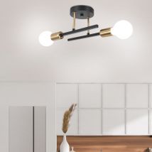 Axhup - Plafonnier Rétro Industrielle Luminaire 2 Tête E27 Lampe de Plafond Noir et Cuivre
